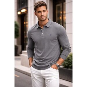 Pedro del Hierro Men's Long Sleeve Polo Shirt Gray Cotton Size XL NWT